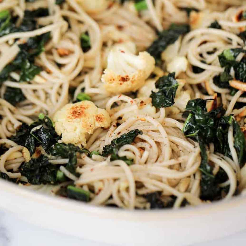 cauliflower noodles with greens